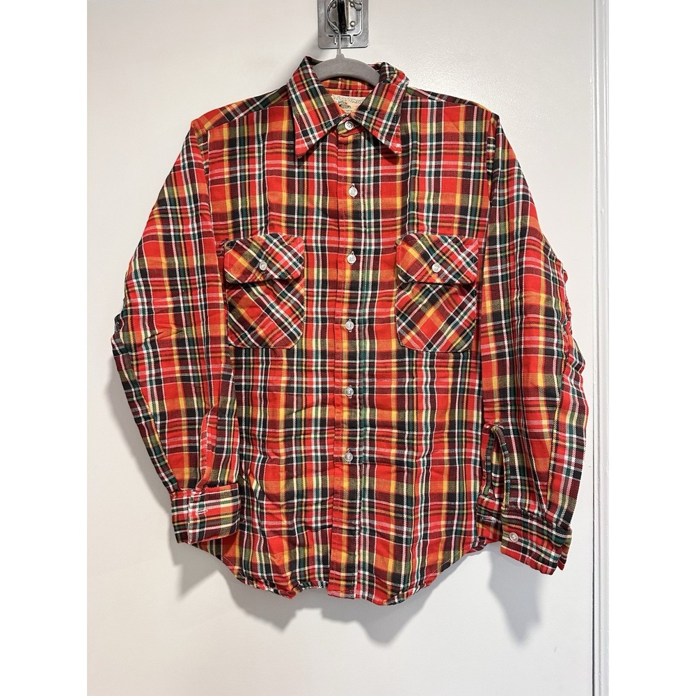 Northway Vintage 70s Rockabilly Tartan Plaid Flannel Shirt Sz: 15.5 Red Cotton